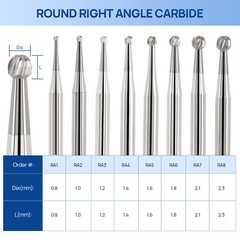 JMU Dental Carbide Burs Round-Shaped RA1-8 For Slow Speed