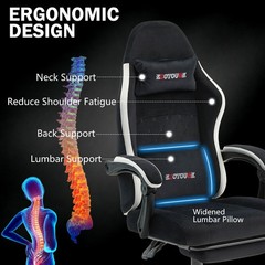 Fabric Gaming Chair with Footrest Lumbar Support Adjustable High Back Desk Chair
