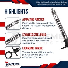 RDM Stainless Steel Aspirating Syringe Professional Dental Surgical Tool 1.8CC