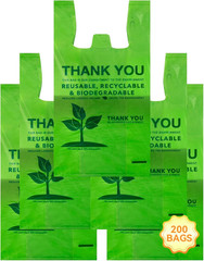 200 Count 100% Biodegradable Thank You Bags – Compostable, Recyclable, Eco-Frien