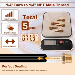 1/4 Inch Barb to 1/4 NPT Male Brass Hose Fitting Air Water Fuel Line Adapter 5PK