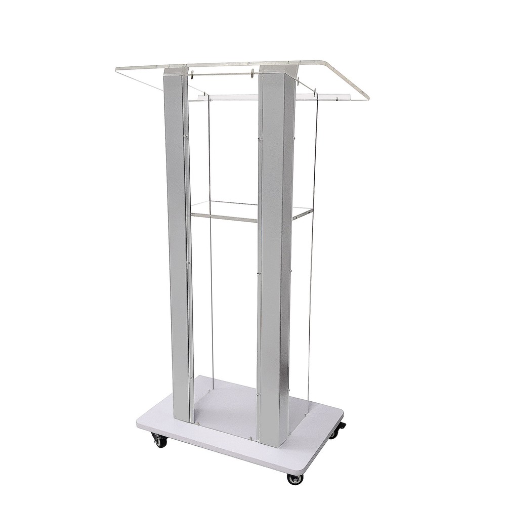 Returned Item Clear Acrylic Plexiglass Podium Metal Corners Church Pulpit