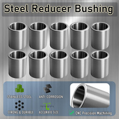10 Pc Stainless Steel Reducer Bushing Spacer 1/2″ to 3/8″ Standoff Adapter