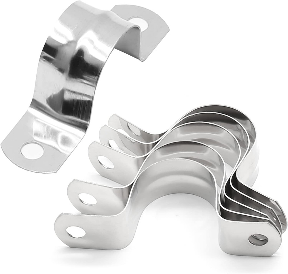 Uenhoy 50 Pcs 1″ Stainless Steel Rigid Pipe Strap Clamps, M25 Two Hole Strap U B
