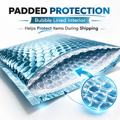Metallic Ice Blue Bubble Mailers Self Seal Padded Shipping Envelopes
