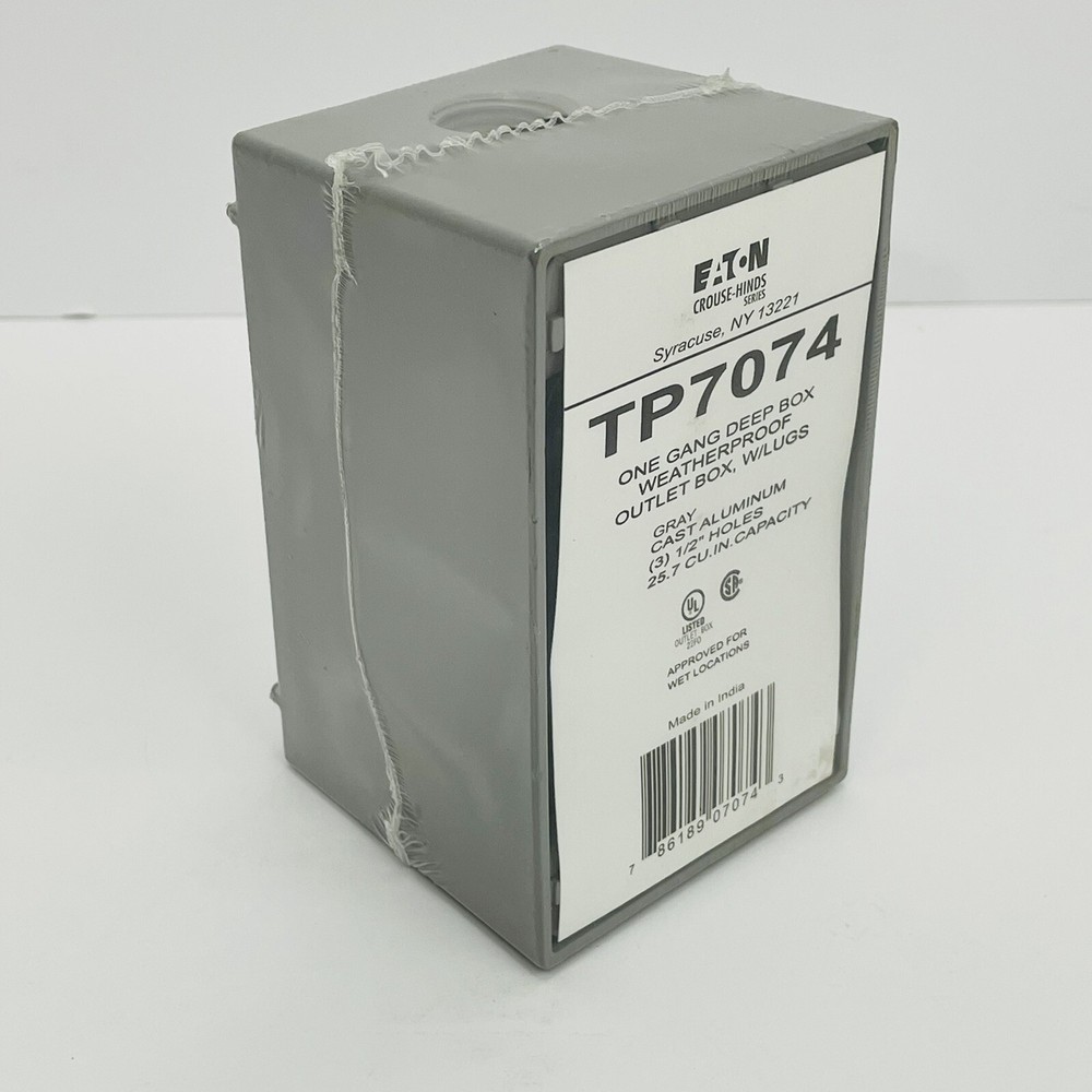 Eaton TP7074 1-Gang Cast Aluminum Weatherproof Deep Outlet Box W/Lugs Gray ~NEW~