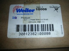 WEILER 10008 EBA-21, 3/4″ Steel Crimped Wire End Brush 1/4″ Shank .020″ Wire USA