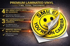 5 PCS 4.5 Inch Circle Smile You’re On Camera Sign Adhesive Vinyl Decal Stick
