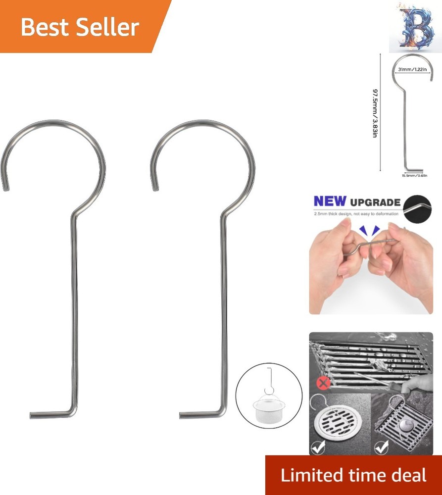 Durable Drain Grate Puller – 2 Pcs Stainless Steel Hooks for Easy Maintenance