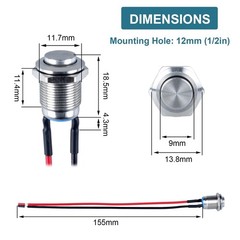 5 Pcs 12mm 12v Momentary Push Button Switch Waterproof Push Button Switch Round