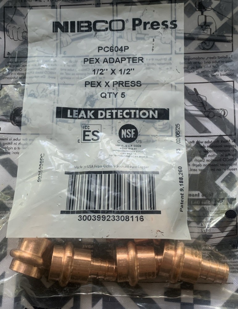 Nibco PC604P , 1/2″ X 1/2″ Pex x Press Copper Adapter (Pack Of 5)