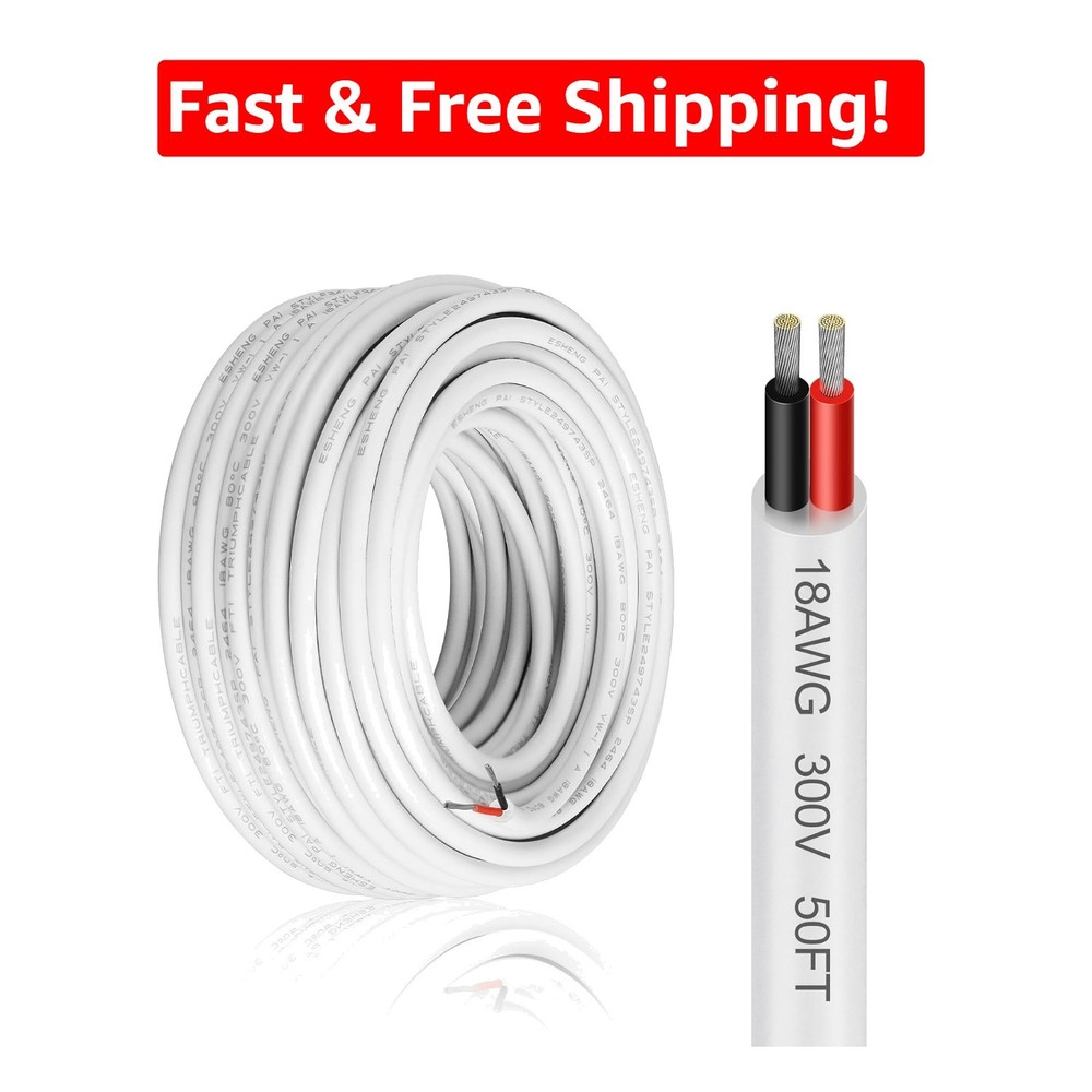 18 Gauge 2 Conductor Electrical Wire – 50FT Flexible PVC Insulated Cable