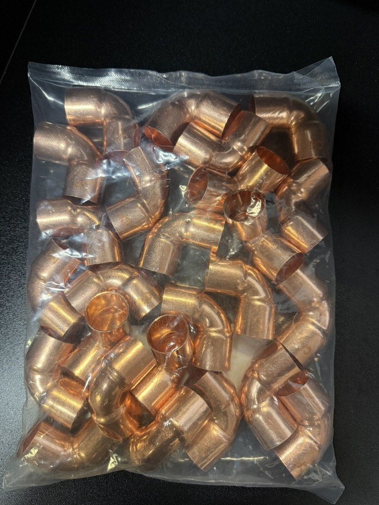 3/4″ x 3/4″ Copper C x C 90° Elbow Ell Plumbing Fitting – 25 Pieces