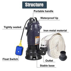 2HP Submersible Sump Pump 1500W Cast Iron Sewage Pump 6498GPH w/66ft HOSE 220V