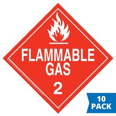 Div. 2.1 Flammable Gas Placard 10-pk., 10.75″ x 10.75″ Removable Adhesive Vinyl