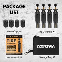 Adjustable Auto-Stop Tire Deflator Valve Kit (10-30 PSI) 4 PCS Screw-on Tyre Air