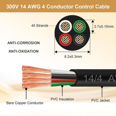 14/4 AWG Mini-Split Cable – 30FT 14 AWG 4 Conductor Control Cable 300V Stranded
