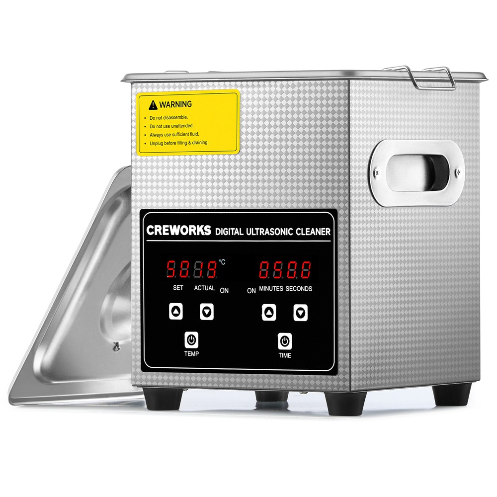 CREWORKS 2L Digital Ultrasonic Cleaner w 1-30 min Timer 100W Heater LED Display