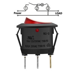 5 PCS Round Rocker Switch ON Off SPST 3 Terminal Red Light 10A 250VAC Snap In