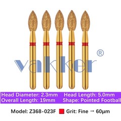 Vakker 5pc Dental Zirconica Diamond Burs Z368-023F Fine Pointed Football