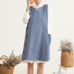 Denim Cotton Apron Sleeveless Big Size Aprons Button with Pocket Kitchen Cook…