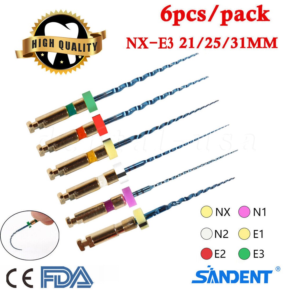 6Pcs Dental Endo Rotary Files X-Pro Gold Taper NITI Root Canal Files 21/25/31MM