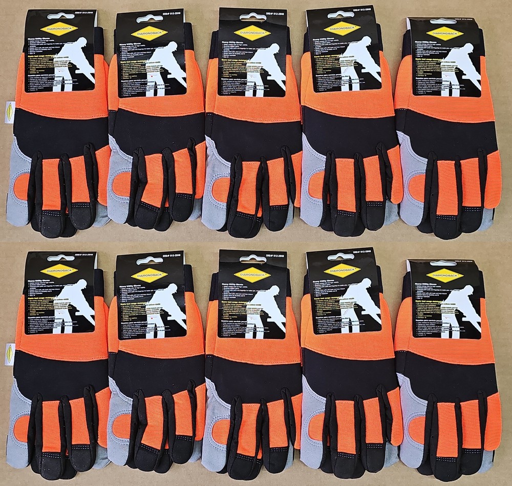 10 Pair Diamondback 812-2848 Safety Orange Utility Work Gloves, Stretch, Medium