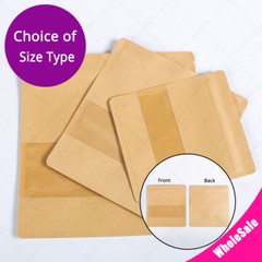 Assorted Sizes Kraft Paper Mylar Flat Zip Lock Bag w/ Clear Rectangle Window K05