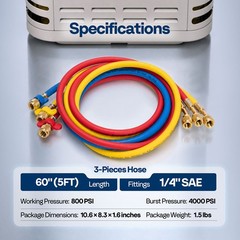 5 ft R410A HVAC Charging Recovery Hoses 1/4″ Refrigeration Hoses with Tap Valve