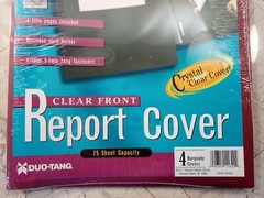 DUO-TANG Clear Front Report Cover 4 Burgandy Linen 3-hole Printable 75 sheet