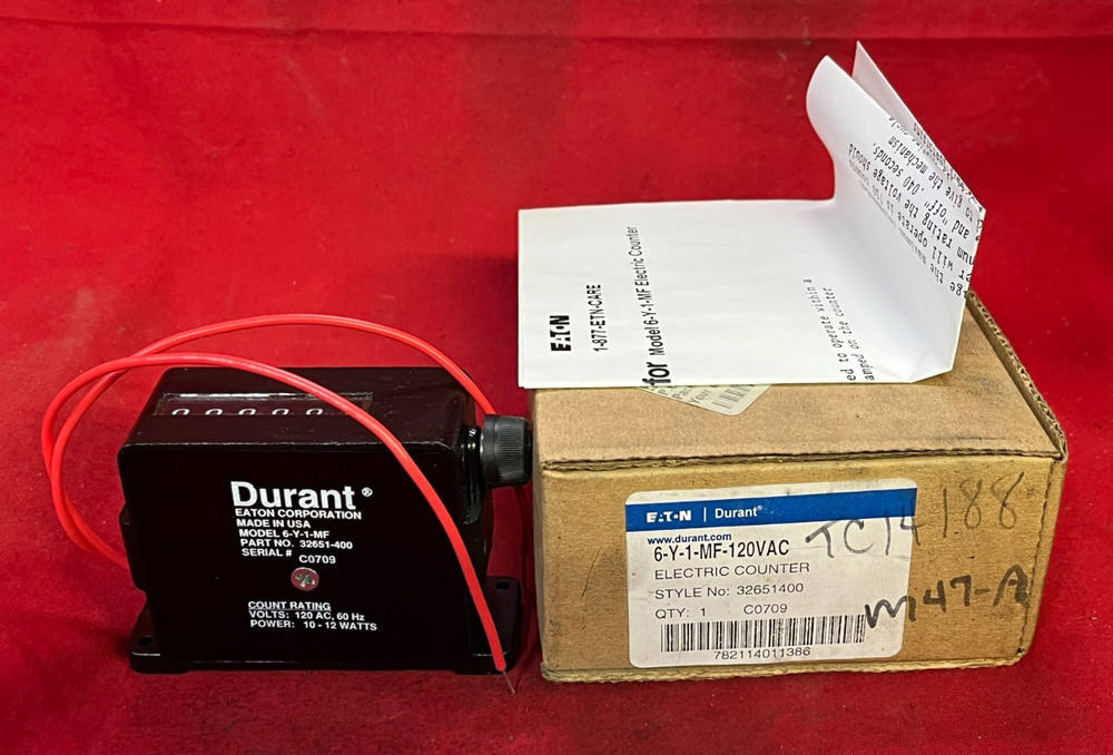 EATON DURANT 6-Y-1-MF ELECTRIC COUNTER 120VAC PART NO.: 32651-400