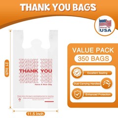 Glotoch Thank You Plastic Bags with Handle White (350 Count), 11.5 x 6.5 x 21…