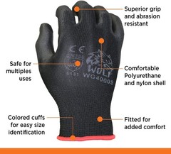 WOLF Waterproof Work Gloves – Polyurethane Coated for Enhanced Grip (Pack of 12)