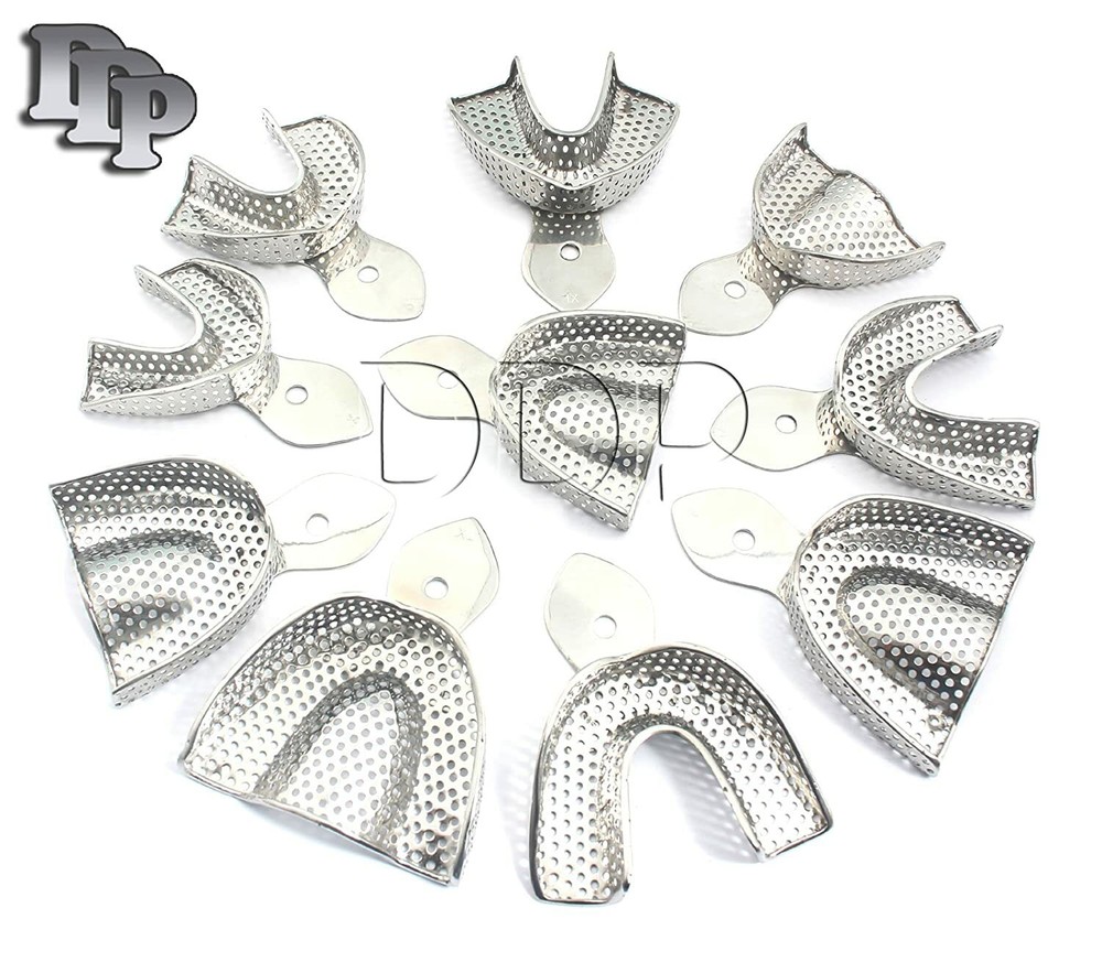 10 Impression Trays Perforated Set Of Ten Upper & Lower XS, S, M, L, XL