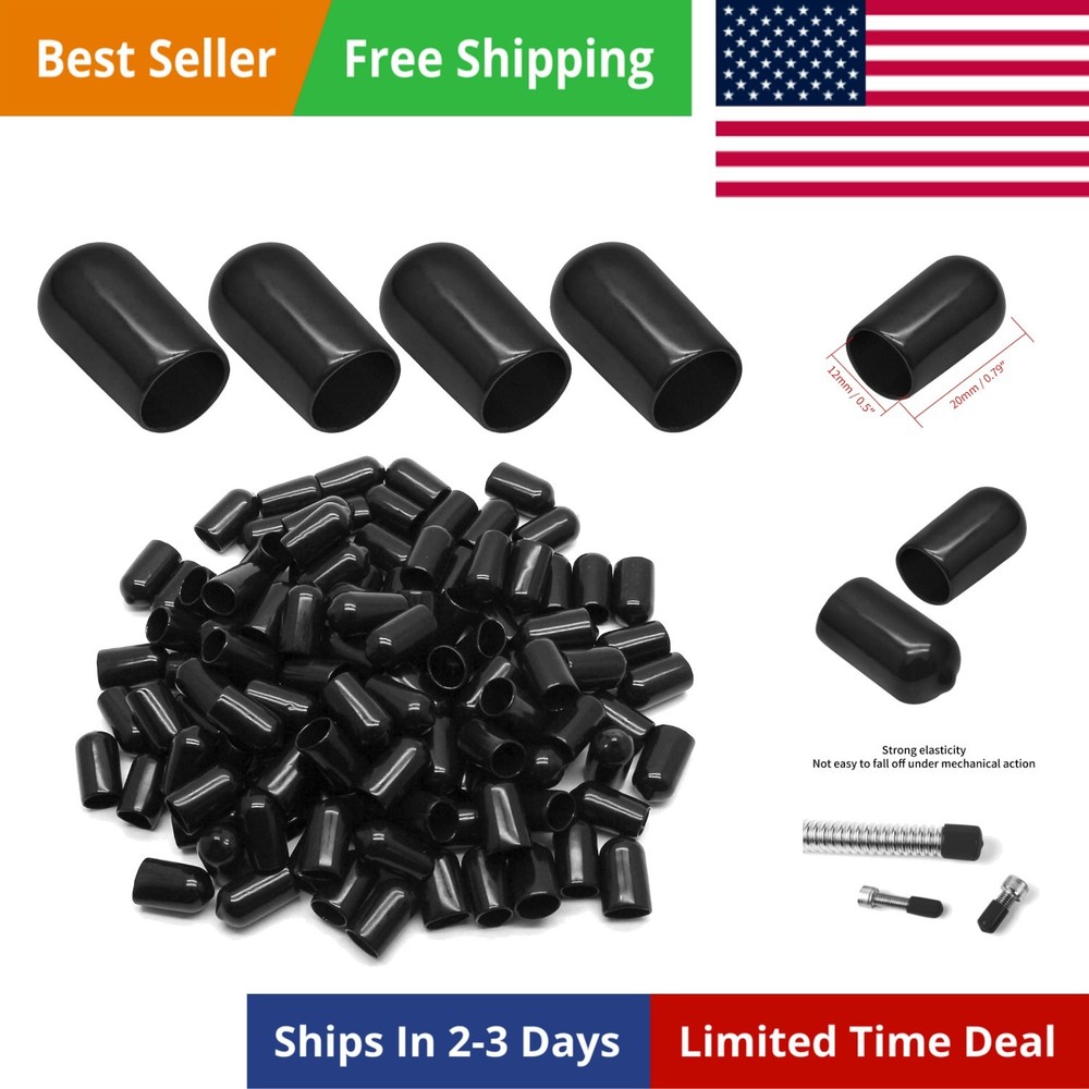 120Pcs Round Rubber End Caps 1/2 Inch 12mm ID Vinyl Flexible Screw Thread Pro…