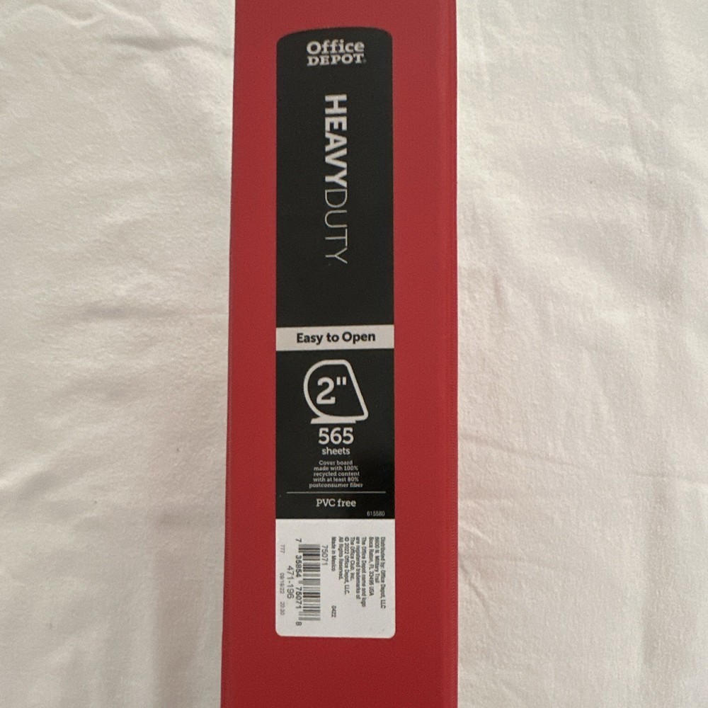 Office Depot Heavyweight Easy-Open PVC Free 2in Round Ring Binder, Red 565