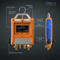 Used Elitech EMG-40V Digital Manifold Kit 4 Valves Pressure HVAC Gauge Vacuum