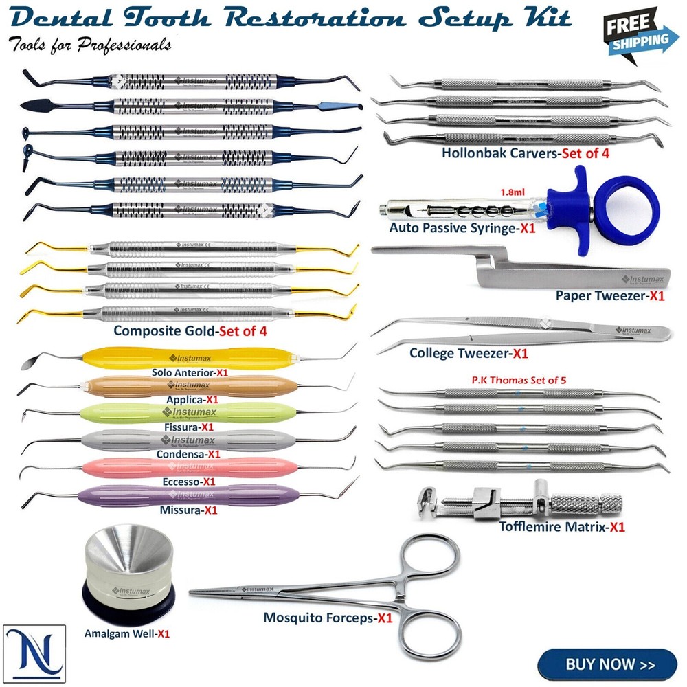 Tooth Restorative Composite Placing Resin Sculp Carvers Pluggers Mixing Spatulas