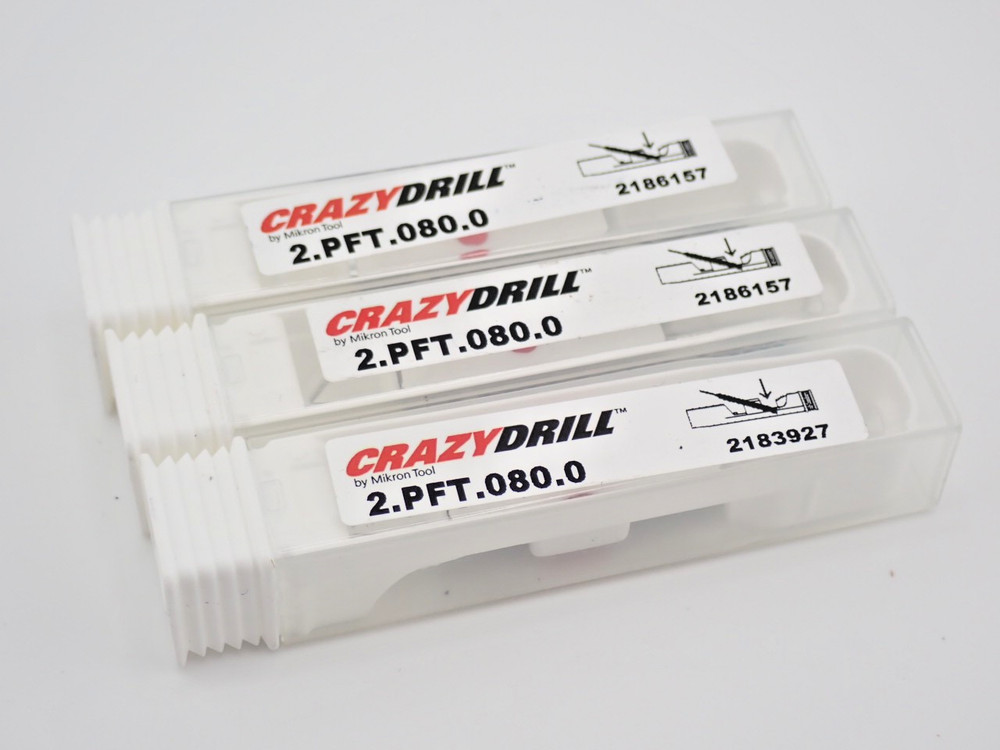 Mikron 2.PFT.080.0 Carbide Drill 0.80mm CrazyDrill 3xD (Qty. 3)