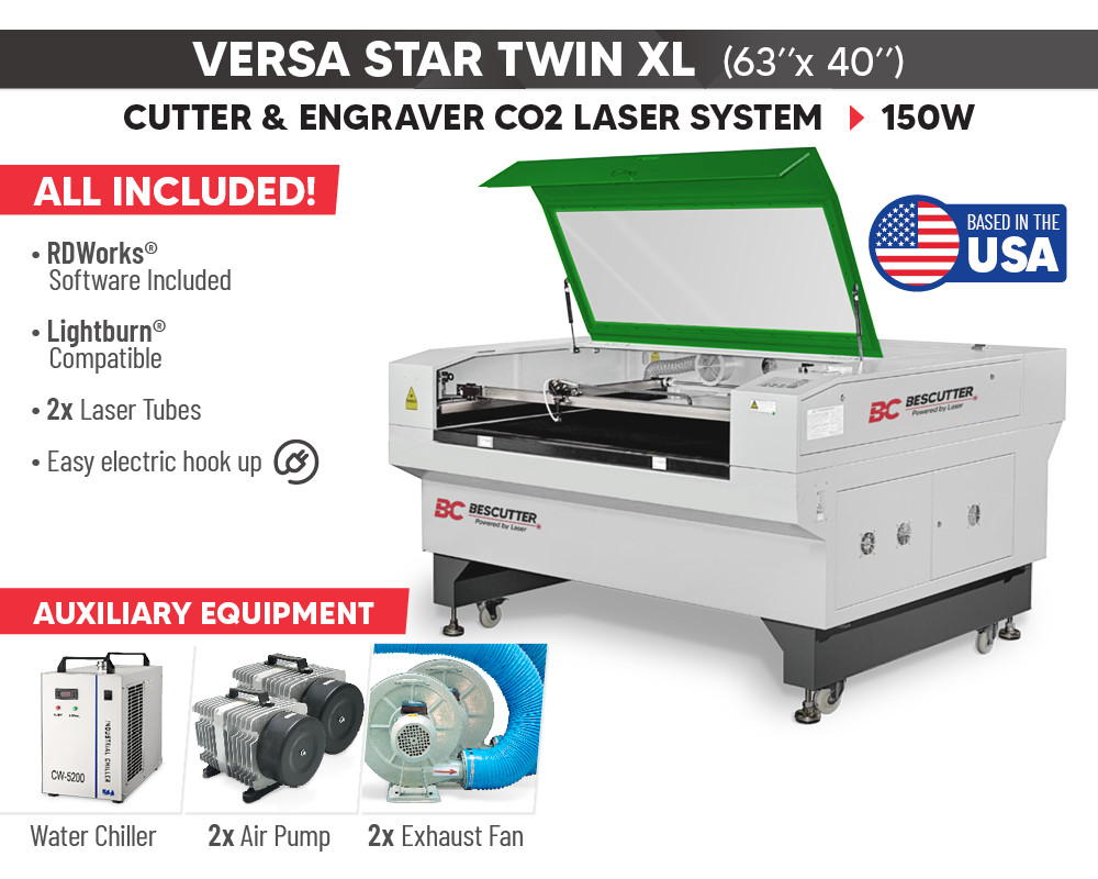 ALL INCLUDED 63″x40″ CO2 Laser Cutter Double Head System 150W VERSA STAR TWIN XL