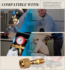 1x R32 R454B Brass Adapter 1/4″ Thread For A2L R454B/R32 Tanks Split Systems