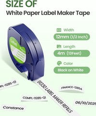 10PK Dymo Letratag Refill 91330 White Paper Label Tape 12mm For LT-100H 1/2″ 4m
