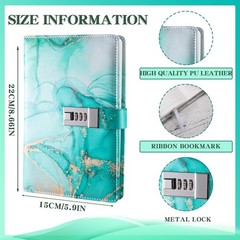 Diary with Lock, A5 Lockable Journal, PU Leather 8.6×5.9 inches, Cyan