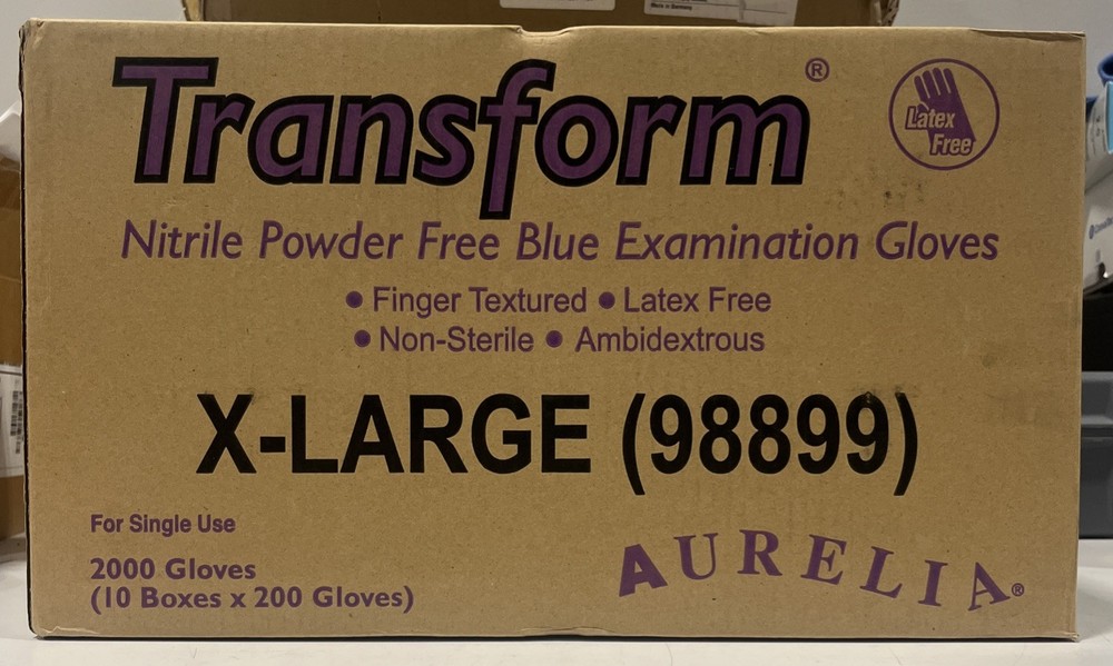 Case of 2000 – Aurelia Transform Nitrile Exam Gloves, Powder Free, Blue, X-Large
