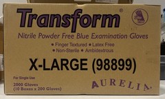 Case of 2000 – Aurelia Transform Nitrile Exam Gloves, Powder Free, Blue, X-Large