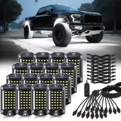 16 Pods Full Angle Pure White LED Rock Lights with Extension Wires, IP68 Wate…