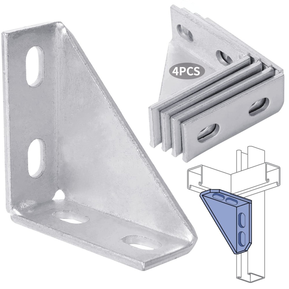 4PCS 90° Carbon Steel Gusseted Brackets Unistrut 1-5/8″ Channel Brace 4″x4″