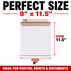9×11.5 Rigid Photo Mailers Self Seal Stay Flat White Envelopes 450 GSM