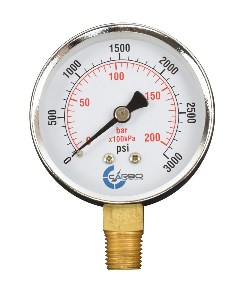 2-1/2″ Pressure Gauge – Chrome Plated Steel Case, 1/4″NPT, Lower Mnt. 3000 PSI