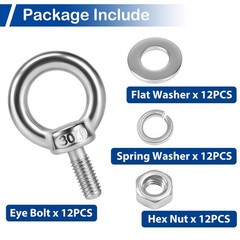 12 Pack M5 Stainless Eye Bolts with Nuts Washers, 0.45″(12mm) Thread Length